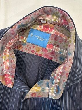 Leonardo Valenti Pinstripe Button-Up with Floral Contrast Collar